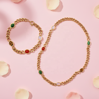 Collier pour femme, nouveau modèle transfrontalier, chaîne épaisse en cuivre, style sportif rétro, avec pierre précieuse ovale colorée et cristal, tendance sur les réseaux sociaux