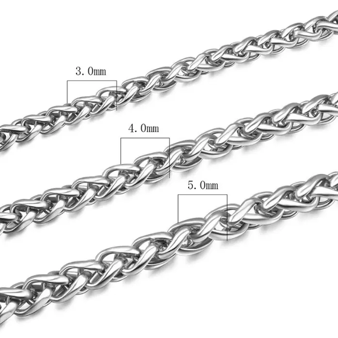स्टेनलेस स्टील 3/4/5mm उच्च गुणवत्ता चमकदार खत्म गेहूं श्रृंखला हार पुरुषों के लिए महिलाओं के सामान