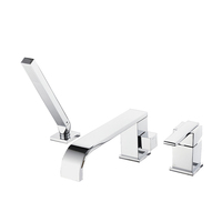 Robinet de baignoire cascade gris bronze moderne, à poser sur le rebord, 3 trous, avec douchette à main, mitigeur de salle de bain en laiton