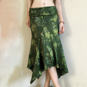 Falda de Mujer con Estampado Floral Estilo Vintage, Verde, Verano, Oferta, Dobladillo Irregular, Fruncido, Transpirable, Ecológica, Asimétrica - Product Image 6