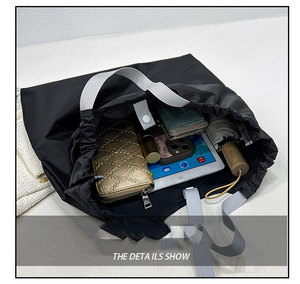 Drawstring Folding Recycled Lightweight <b>Nylon</b> Large Grocery <b>Tote</b> <b>Bag</b> Reusable Foldable Shopping <b>Bag</b> Into Pouch Women's - Product Image 2