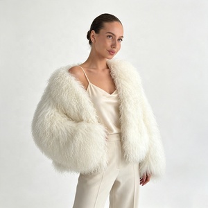 Veste en fausse fourrure bouclée blanche Zeyu pour <span class=keywords><strong>femme</strong></span>, <span class=keywords><strong>manteau</strong></span> court en laine d'agneau mongole chaud pour l'hiver, coupe courte ouverte sur le devant, manteaux en fausse fourrure écologiques pour <span class=keywords><strong>femme</strong></span> - Product Image 2