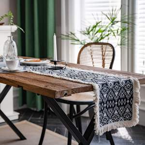 American Fringe Tabke Runenr Décoration Jacquard Rayé <span class=keywords><strong>Lin</strong></span> Style Rustique <span class=keywords><strong>Chemin</strong></span> <span class=keywords><strong>de</strong></span> <span class=keywords><strong>Table</strong></span> pour Dîner Fête Vacances - Product Image 6
