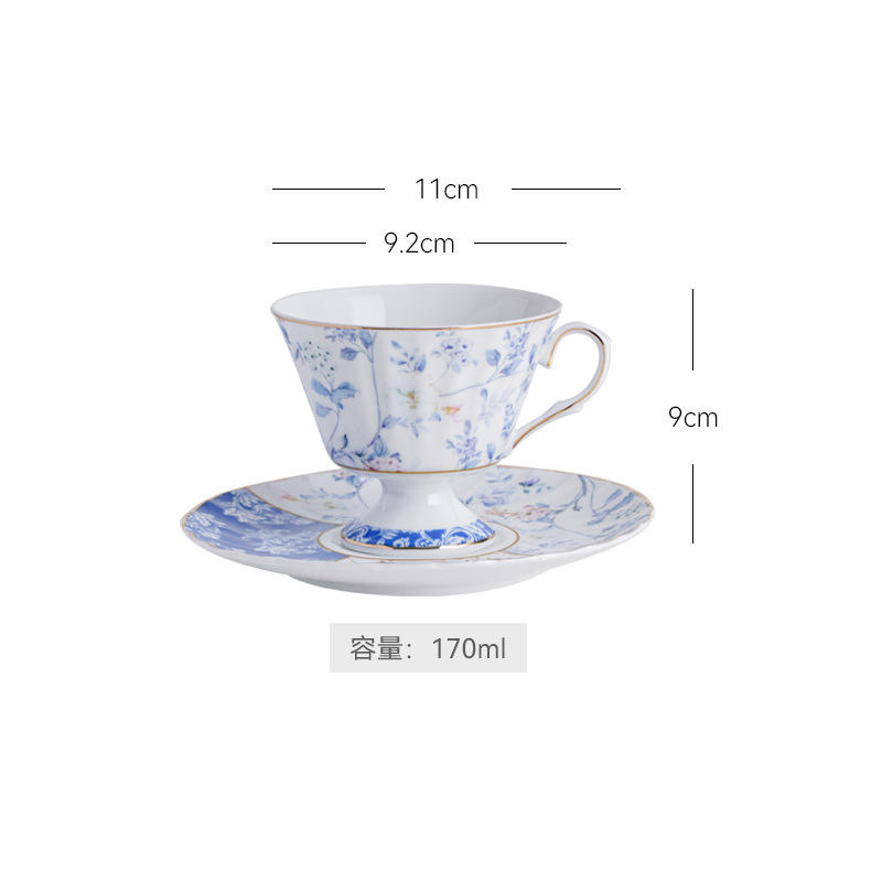 Double-sided blue and white rose D cup saucer