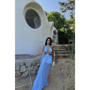 Vestido Largo Floral Vintage Azul Anda, Elegante y Dulce, Talla XL para Mujer, Vestido de Fiesta de Alta Calidad con Escote Pronunciado para Otoño, Fiestas y Clubs - Product Image 5