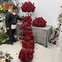 SMS 60cm Dunkelrote Blumenkugel Künstliche Weinrote Burgunderrote Seiden-Rosen-Hortensien-Blumenkugel für Hochzeits- und Eventdekoration