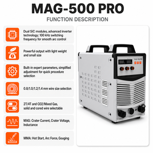 Machine à souder numérique MIG MAG 500A, cycle de service 100%, <span class=keywords><strong>onduleur</strong></span>, soudeuse à gaz CO2, triphasée 380V, technologie SiC, MMA, industrielle - Product Image 1