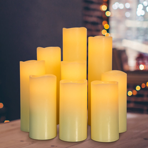 Oshine - Juego de 9 Velas LED sin Llama con Efecto de Parpadeo, Velas de Pilar de Cera Real, Funcionan con Pilas, con Control Remoto para Decoración del Hogar - Product Image 2