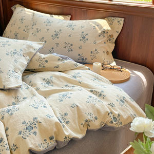 Set Sprei Empat Potong Gaya Pedesaan dari Benang Kusut 300tc Tahan Air, Nyaman, Ramah Kulit, Alami, dari Wol Linen Nordik - Product Image 4