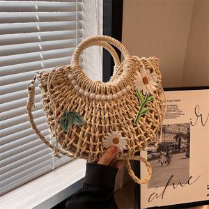 2025 Women's Braided Straw <b>Bag</b> <b>Large</b> Capacity Cotton Handheld <b>Beach</b> Half-Round Crossbody Single Shoulder Fashionable Summer - Product Image 4