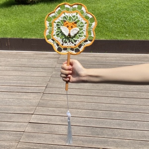 Handmade Crochet phong cách Trung Quốc fan-Elegant Vintage trang trí nghệ thuật mảnh truyền thống bông Crochet fan-Oriental Wedding gife - Product Image 2