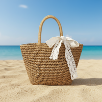 Sac de plage en paille tressée personnalisable avec sangle réglable, accessoire de mode bohème d'été, sac à main fourre-tout pour femme