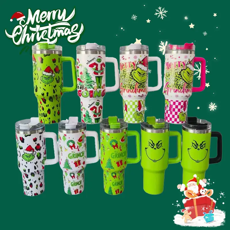 Kerstcadeaus Usa Magazijn Dubbelwandige Roestvrijstalen Reismok 40Oz Tuibler Met Handvat Sublimatie Blanks Cup Quencher