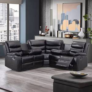 Modern Corner Recliner <b>Sofa</b> Set with Two Drop-Down Tables, Polyurethane Material, <b>Sponge</b> Filling, Suitable <b>for</b> Home or Hotel - Product Image 1