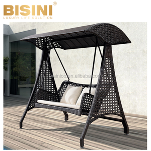 Sillas Colgantes de Mimbre Sintético Negro y Aluminio para Jardín, Patio o Terraza, con Toldo, Hamaca Colgante - Product Image 1