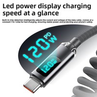 Câble en nylon Type-C vers Type-C avec affichage numérique, charge rapide 120W pour iPhone 16, ordinateurs portables, USB