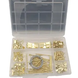 214pcs Picture Hanging Brass Plated Nail Hook Kit Assortment Plastic Box Packaging
