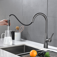Robinet de cuisine moderne gris bronze en laiton massif avec douchette extractible à jet haute pression, eau chaude et froide