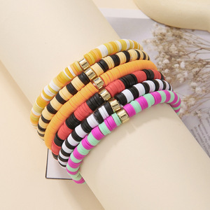 <b>Beaded</b> Polymer Clay <b>Bracelet</b> Set 6 Pieces Women Party Jewelry Handmade Geometric Design Yiwu Origin Fall 2023 - Product Image 2