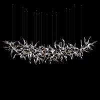 Lustre LED de style moderne, grand luminaire suspendu d'intérieur, lampe en verre artisanal en forme de feuille avec cadre en fer, télécommande, décoration de la maison