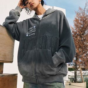 Sudadera con capucha de algodón 100% pesado personalizada para hombre, chaqueta con capucha bordada con cremallera y lavado ácido de diseñador para invierno - Product Image 6
