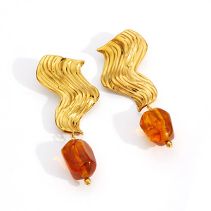 Pendientes Colgantes Ondulados Chapados en Oro con Gema de Resina, Joyería de Moda para Fiesta - Product Image 5