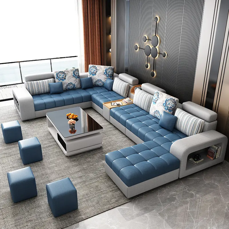 Luxury Modern Section Sofa L Shaped Sofa 7 Piece Set with Ottoman Living Room Corner Sofa Furniture