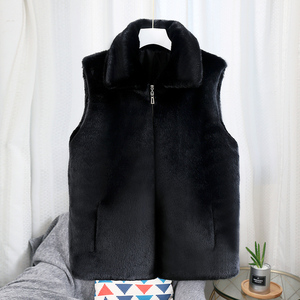 Gilet court en fausse fourrure noire pour homme, à capuche, avec fermeture éclair, chaud pour l'hiver, sans manches, style vison, décontracté, vente en gros - Product Image 6