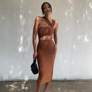 <span class=keywords><strong>Vestido</strong></span> Midi de Verano a Cuadros Negro, Blanco, Marrón y Azul Rey, Asimétrico de un Solo Hombro, Sexy, Corte Lápiz, para Fiesta, Club, Boda, <span class=keywords><strong>Invitada</strong></span> - Product Image 1