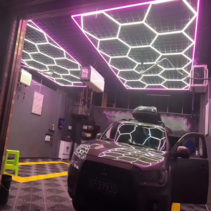 Éclairage LED hexagonal pour atelier de detailing automobile KCX personnalisé, 14 hexagones avec bordure rose, éclairage de plafond en forme de nid d'abeille pour <span class=keywords><strong>garage</strong></span> - Product Image 4