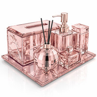 Ensemble d'accessoires de salle de bain de luxe 5 pièces en cristal avec boîte à mouchoirs, distributeur de savon, diffuseur de parfum, pot à cotons-tiges et accessoires de vanité