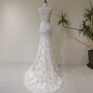 Robes de mariée sirène modernes LY86, longues, en dentelle, avec fleurs en cristal brodées - Product Image 4
