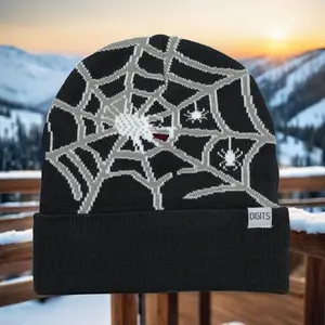 짠 라벨 로고 사용자 정의 자카드 거미 웹 비니 모자와 OEM 아크릴 야외 유니섹스 패션 접이식 겨울 니트 모자