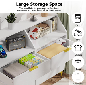 <span class=keywords><strong>Commode</strong></span> moderne à <span class=keywords><strong>6</strong></span> <span class=keywords><strong>tiroirs</strong></span> avec éclairage LED, station de charge intégrée, grande <span class=keywords><strong>commode</strong></span> double pour chambre et salon - Product Image 5