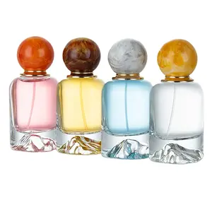 Bottom Design Luxe 50 ml Parfumfles Bouteille En Verre Crystal Glass Perfume Bottles With Ball Agate Cap