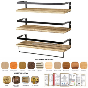 رفوف تخزين جدارية متعددة الاستخدامات من الخشب والفولاذ بثلاث طبقات للغرف والحمامات - Product Image 6