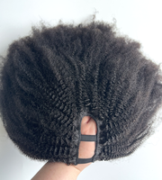 Perruque U-Part 4C Afro Kinky Coily en Cheveux Indiens Non Traités, Densité 180%, avec Cordon de Serrage et Ligne de Cheveux Invisible, Vente en Gros