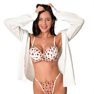 Lencería Sexy Transparente con Bordado Romántico y Transpirable, Conjunto de Tres Piezas de Tanga de Encaje para Mujer OP170 - Product Image 1