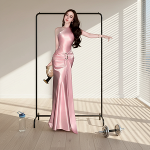 Robe de soirée asymétrique de luxe pour femme élégante, cintrée à la taille, amincissante, pour banquet formel - Product Image 1