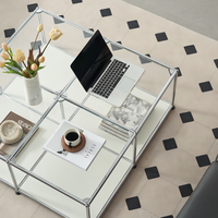 Mesa de Centro de Acero Inoxidable, Mesa Auxiliar para Sofá, Estante de Almacenamiento, Mueble de Almacenamiento con Tapa de Vidrio o Acero para Sala de Estar, Muebles para el Hogar