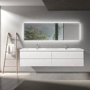 ชุดโต๊ะเครื่องแป้งแบบเรียบติดผนังสไตล์มินิมอลลิสม์ผลิต<span class=keywords><strong>จ</strong></span>าก PVC พร้อมซิงค์คู่ - Product Image 2