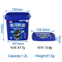 Boîte de rangement carrée pour biscuits de 1,2 L, en plastique réutilisable, avec impression IML, seau en plastique pour pop-corn, emballage personnalisé avec poignée