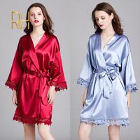 Robe de nuit en Satin Polyester, pyjamas à manches longues, pour la maison, pyjamas de demoiselle d'honneur, avec bande de dentelle, nouvelle collection
