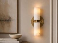 Applique murale double en laiton à pétales, 2 lumières, abat-jour floral style Mid-Century, élégante lampe murale décorative en albâtre à double cylindre