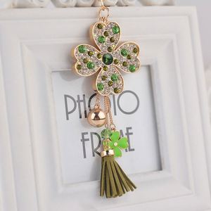 Porte-clés <span class=keywords><strong>en</strong></span> métal exquis <span class=keywords><strong>2022</strong></span> pour femme, avec strass, trèfle à quatre feuilles et pompon, accessoire de sac, porte-clés scintillant - Product Image 1