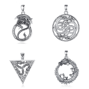 Merryshine 2025 925 perak murni vegvissir Norse Viking perhiasan Gotik kalung halus liontin kepala naga - Product Image 1
