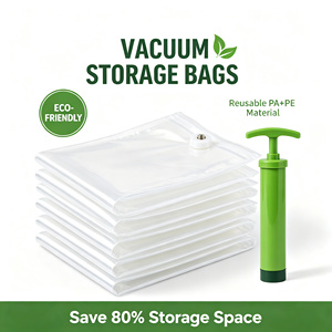 Sacs de rangement sous vide transparents avec pompe manuelle, pochettes de compression PA PE pour vêtements, literie, voyage - Product Image 1