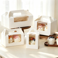 Lot de 4 boîtes à cupcakes rigides de style fenêtre, avec doublure en éponge, en papier kraft recyclé, emballage jetable pour desserts à emporter, personnalisable