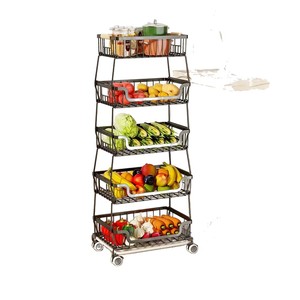 Kitchen Storage Cart 5 Tier Metal <b>Rolling</b> Rack With Wheels For <b>Fruit</b> Vegetable Organization In Kitchen - Product Image 5