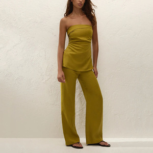 Conjuntos de Dos Piezas Personalizados para Mujer, <span class=keywords><strong>Ropa</strong></span> de Viaje y Vacaciones, Conjunto de Pantalones y Top de <span class=keywords><strong>Lino</strong></span> para Mujer - Product Image 2